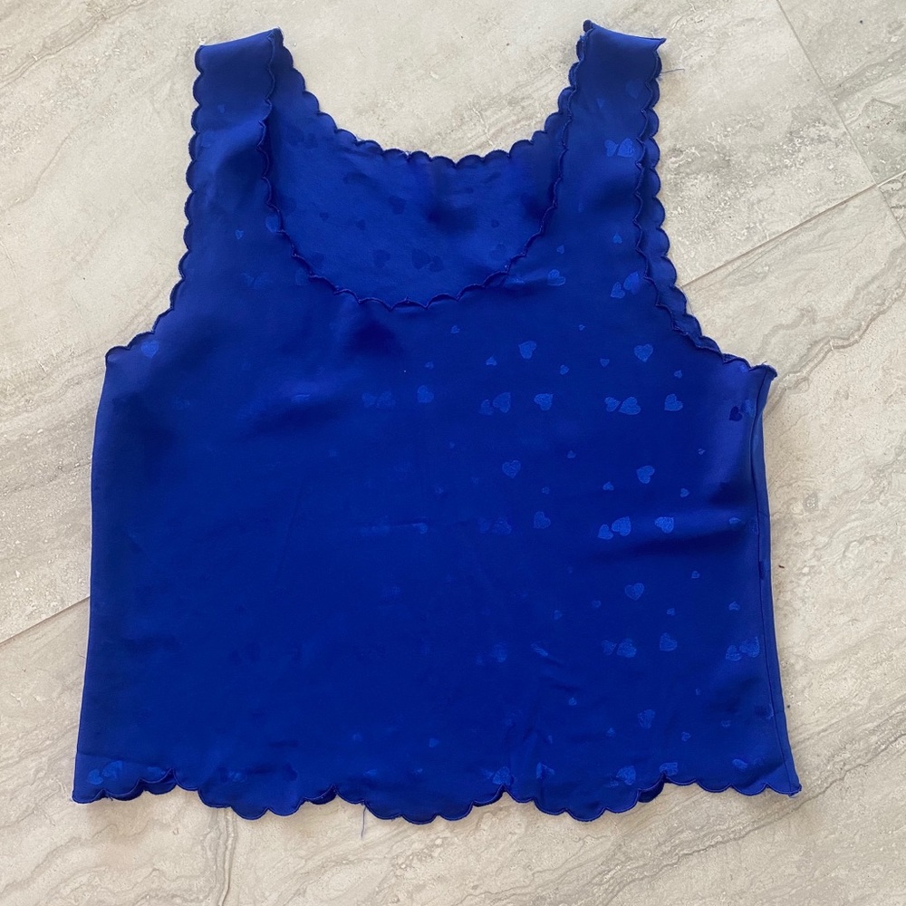 Adorable Vintage Royal Blue Tank w Heart Details